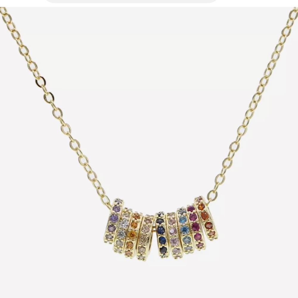 Colorful Rainbow Cz Round Circle Floating Moving Necklace